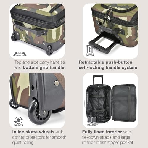 Valise cabine camouflage avec roues et poignée rétractable