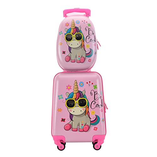 La valise cabine rigide fantaisie licorne rose avec vanity assorti