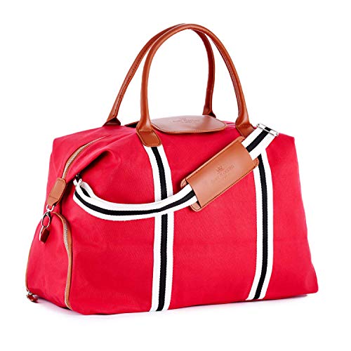 Sac bagage cabine femme contemporain et tendance Saint Maniero rouge en toile durable imperméable et cuir PU