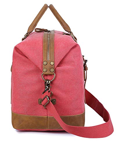 Sac de voyage bandoulière en cuir et toile, marron et rose look vintage pour femme, style baroudeur et vacancier, Evervanz