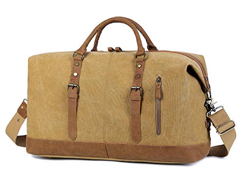 Sac de voyage fourre-tout en toile et cuir marron et beige vintage pour femme, Evervanz