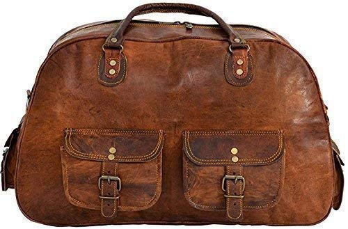 Sac de voyage fourre-tout en cuir marron vintage pour femme avec poches