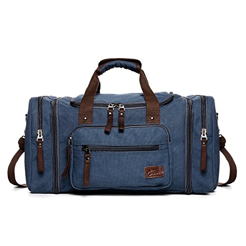 Sac de voyage cabine look vintage en toile bleue, 53 x 30 x 25 cm ; 1,3 Kg