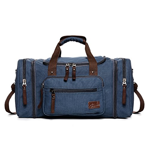 Sac de voyage cabine look vintage en toile bleue,  53 x 30 x 25 cm ; 1,3 Kg