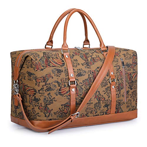 Sac de voyage en cuir et toile à motif zèbres pour femme Evervanz au look tendrement vintage