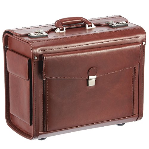 Valise pilote Dermata avec compartiment Laptop à roulettes et verrouillable pour médecin en cuir cognac