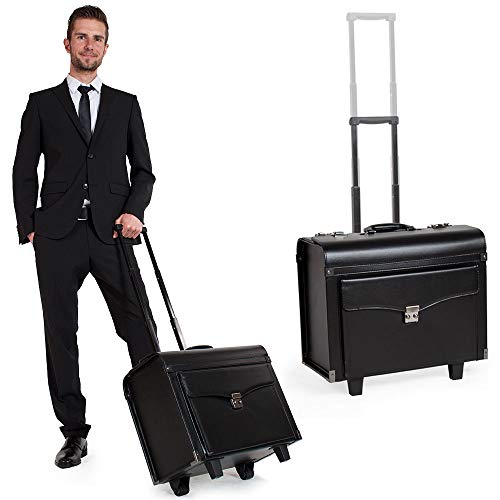 Valise pilote noire en simili cuir avec compartiment ordinateur