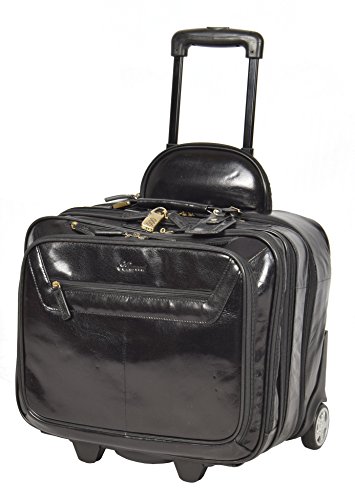 Valise pilote en cuir noir avec tannage végétal au design élégant et vintage pour ordinateur portable